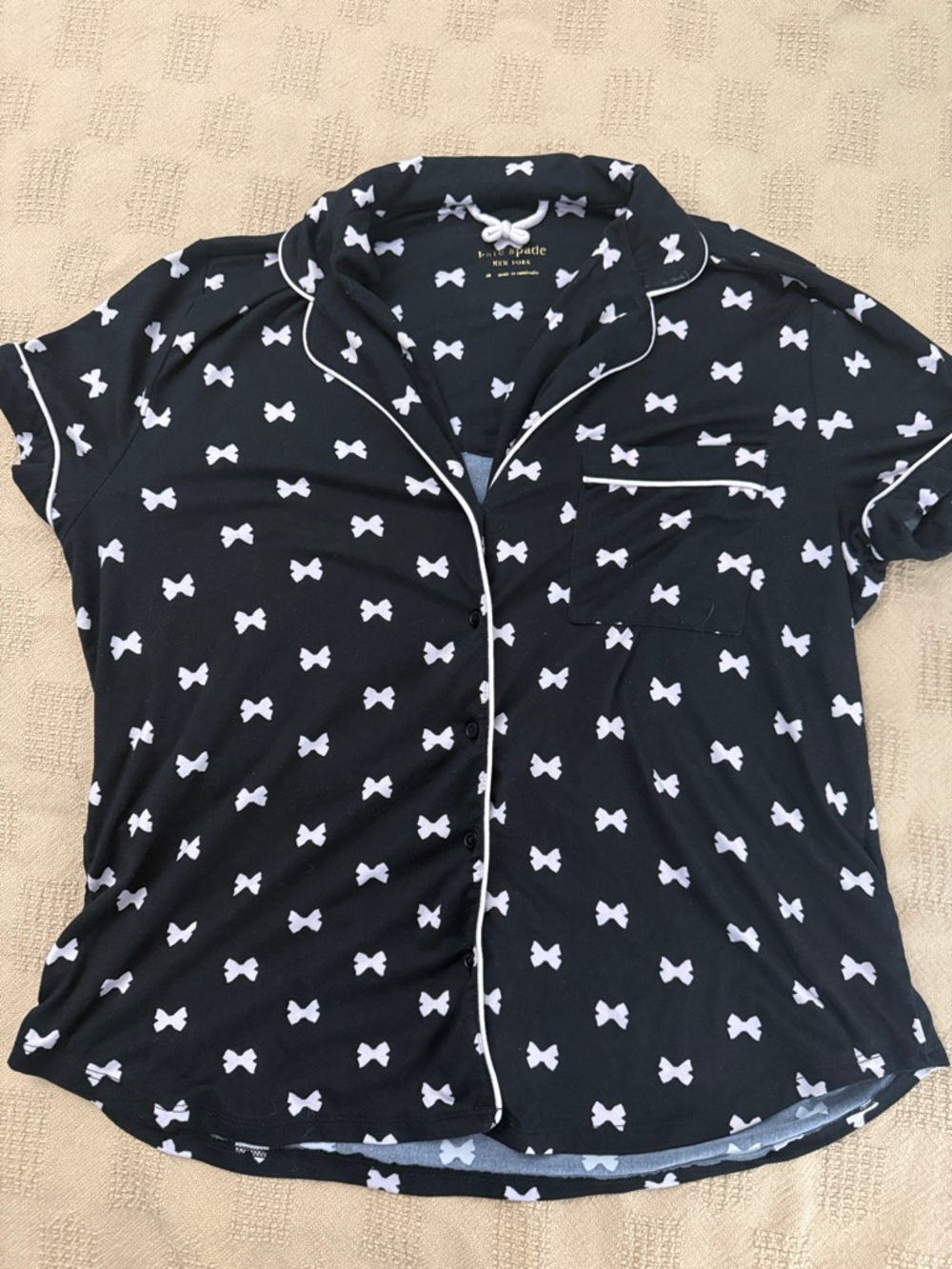 kate spade Black Short-Sleeve Bow Print Pajama set.